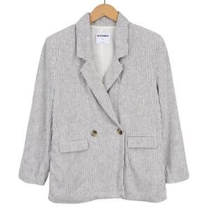 Old Navy Women's Striped Double Breasted Linen Blend Blazer Charcoal White XS
